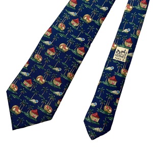 HERMES hawaiian print silk tie