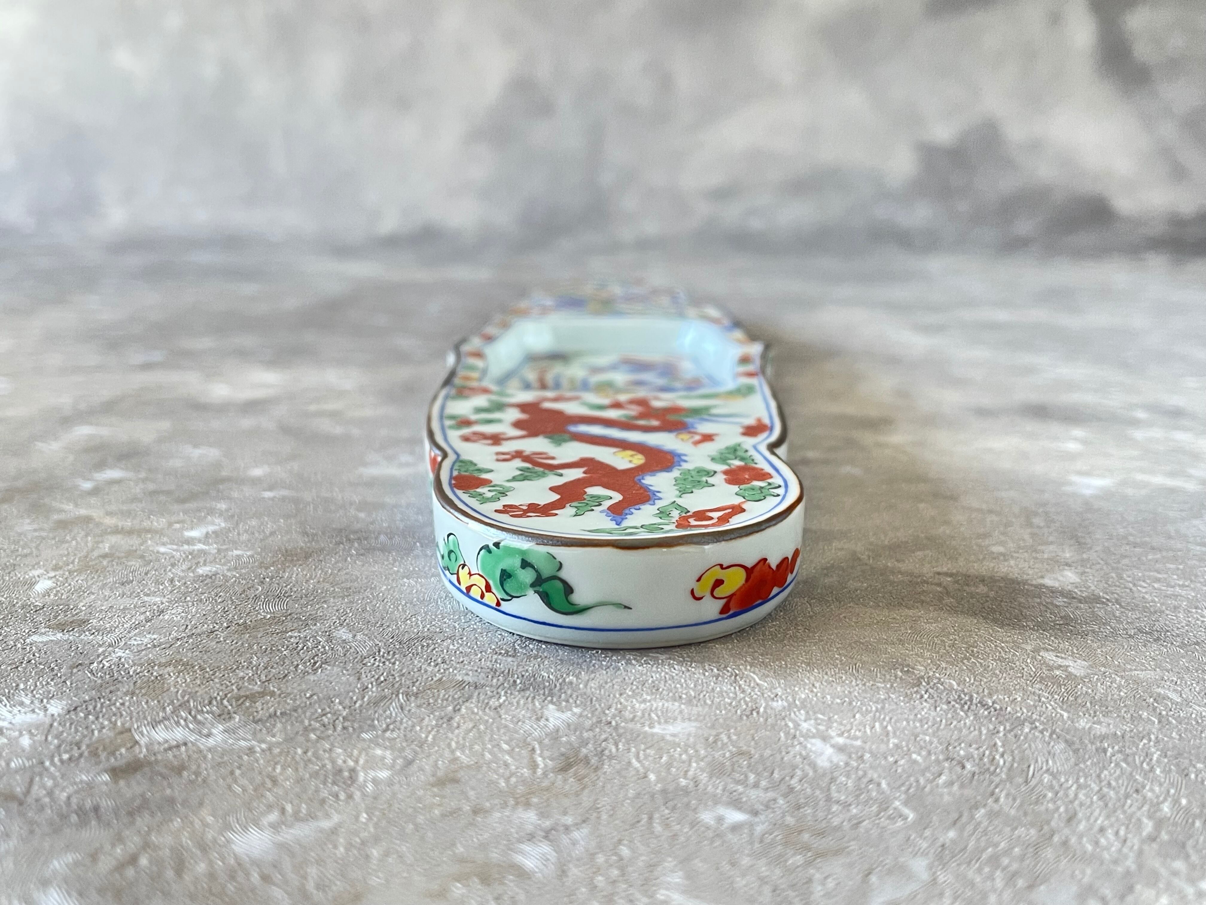 送料無料】有田焼 福泉窯 間取見込前菜長皿 / 染錦鳳凰龍絵