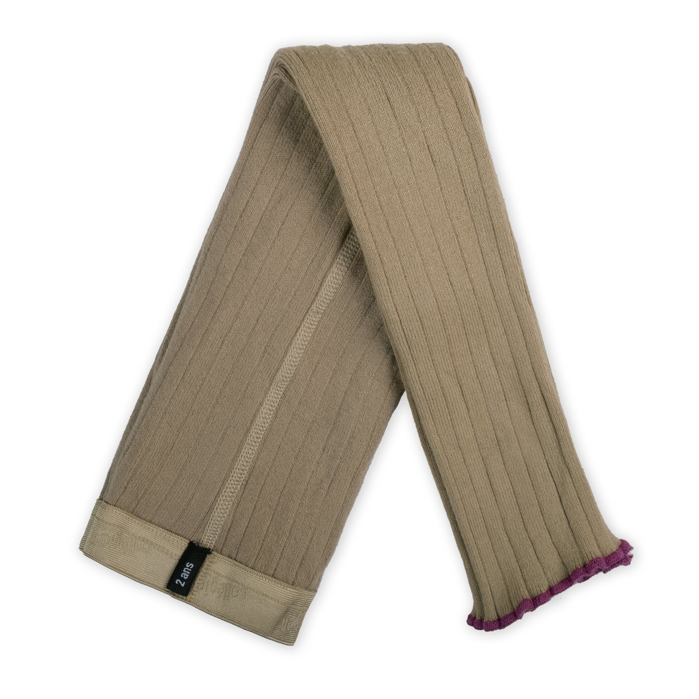 【Collégien】Séverine - Lettuce-trim Ribbed Footless Tights - Petite Taupe