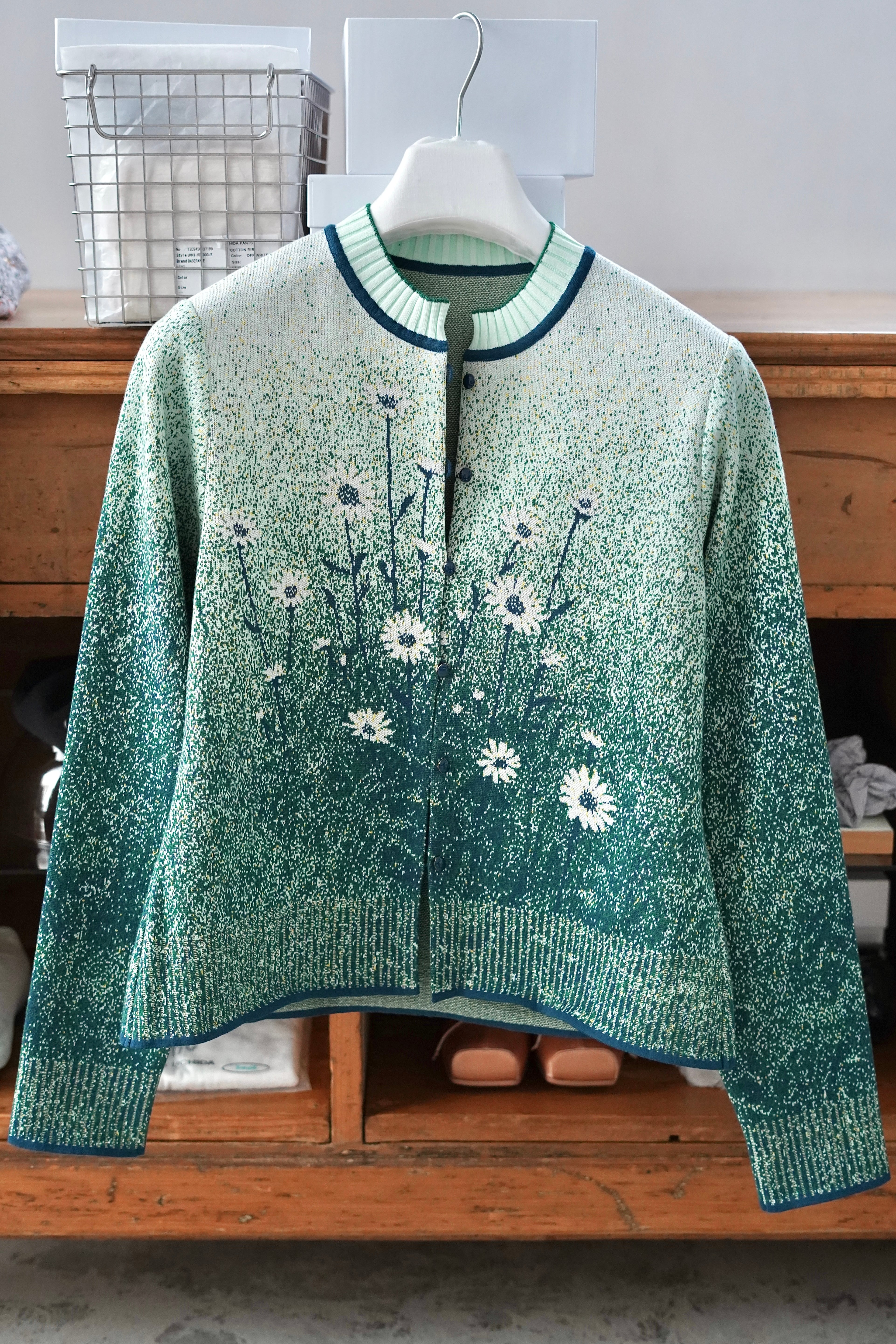 Mame Kurogouchi / Floral Jacquard Graphic Knit Cardigan ( GREEN