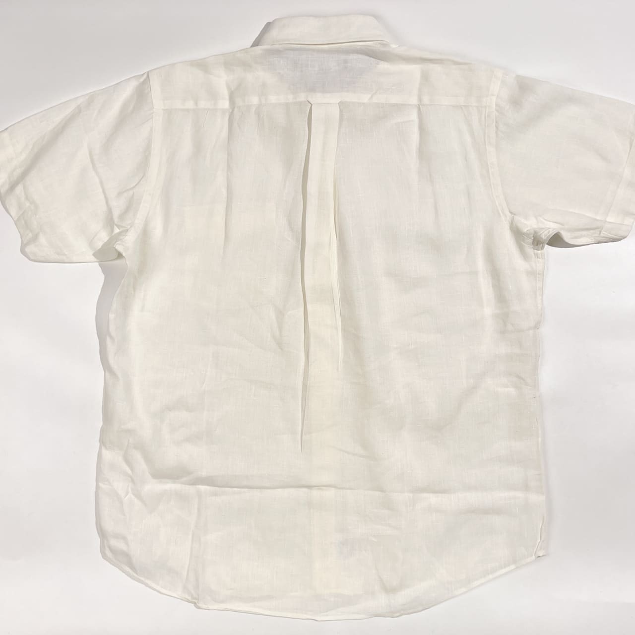 リネン100% Aquascutum アクアスキュータム BD ボタンダウン 半袖 シャツ L/ホワイト メンズ