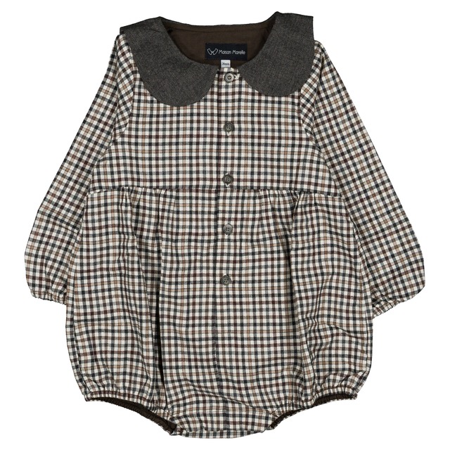 予約【Maison Marelle】Romper BAC- gingham beige&gray