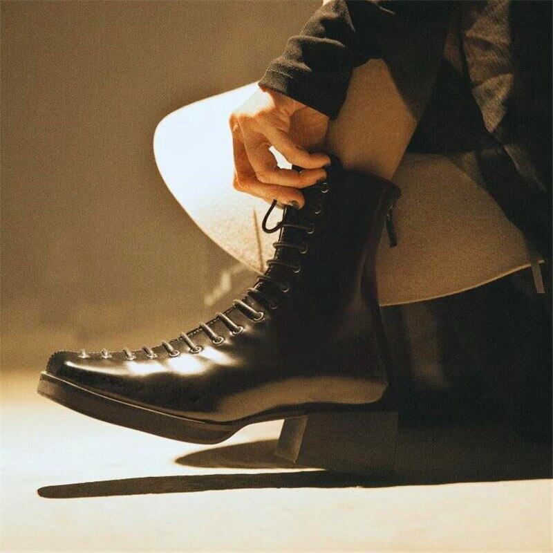 【新作】【送料無料】 スタッズレディーススクエアトゥレースハイヒールブラックシックヒールハイヒール冬レディースパーティーブーツ 靴 シューズ ウィンター 冬物 スクウェア 10b373677935978