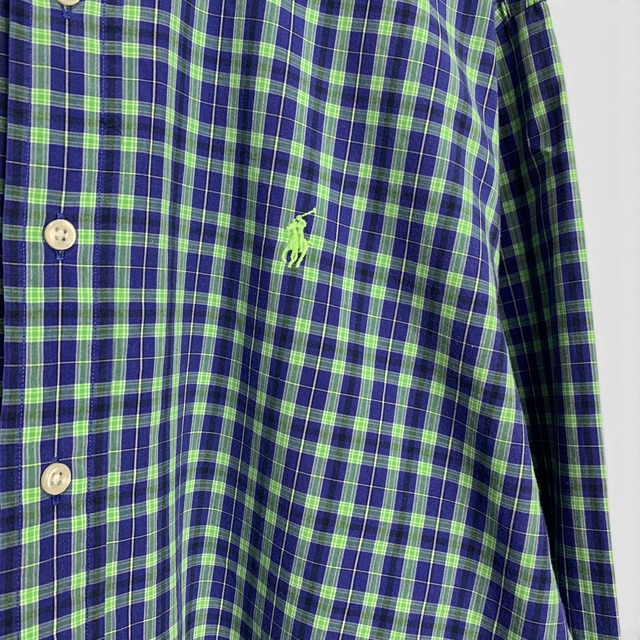 Ralph Laure チェック柄長袖シャツ L カスタムフィット 蛍光グリーン