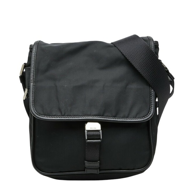 プラダ 三角ロゴプレート 斜めかけ ショルダーバッグ ブラック ナイロン レディース PRADA 【中古】