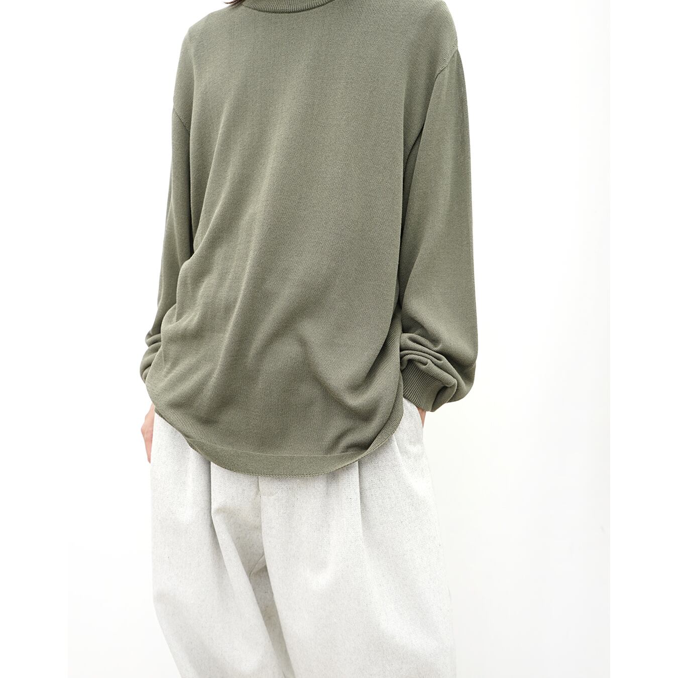 Blanc YM] (ブランワイエム) BL-23S-WKLS Wide Knit L/S Shirt (Khaki