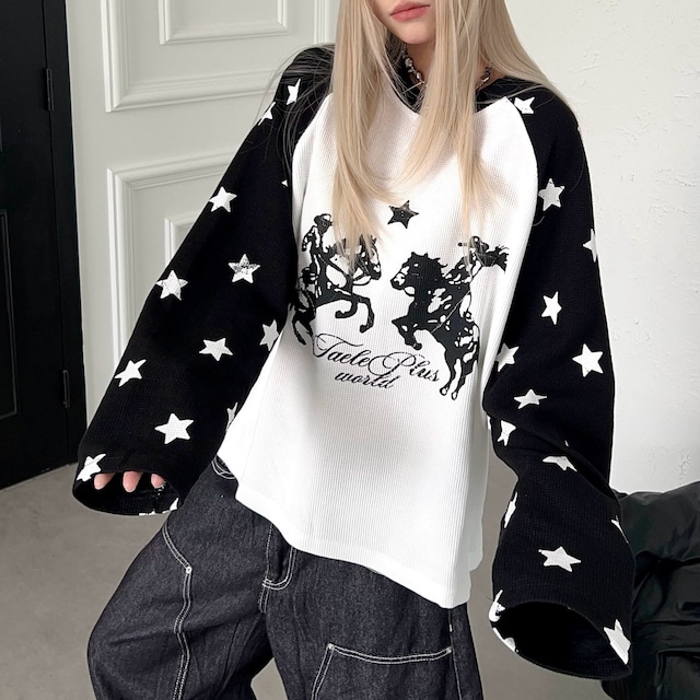 カウボーイグラフィックスターラグランワッフルTシャツ 2col R02544