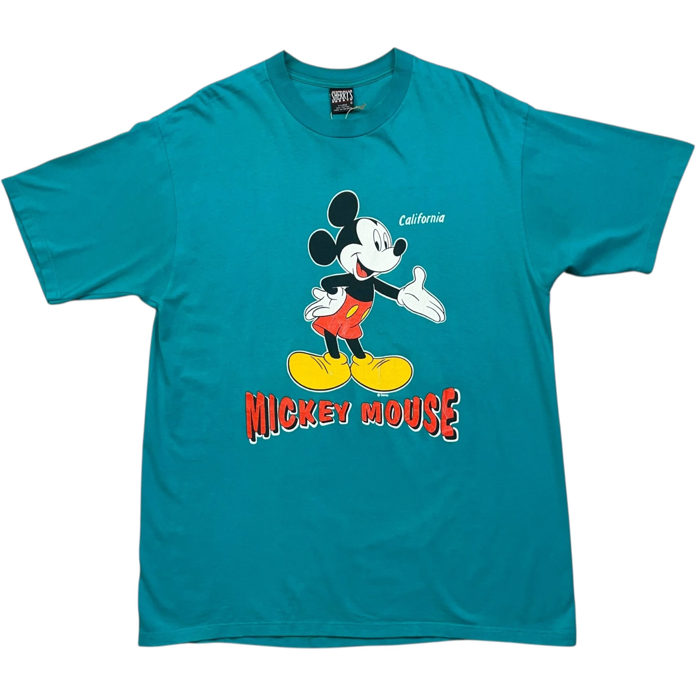 《XL》 SHERRY'S BEST Tシャツ 両面プリント ミッキーマウス ディズニーTシャツ ミントグリーン USA製 no.7515