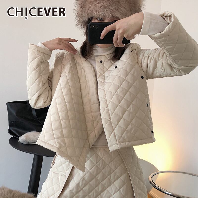 CHICEVERパーカーレディースOネック長袖ミニマリズムルーズソリッドショートコットンコート2021冬 ロング ウィンター 冬物 ソリッドカラー 6base510143633685