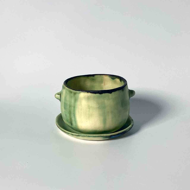 c0011 japots 第三弾元川知子の作品装飾付き小鉢皿セットカラー緑