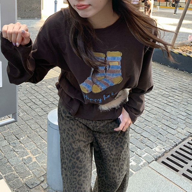 アニマルパターンストレートデニムパンツ R01323