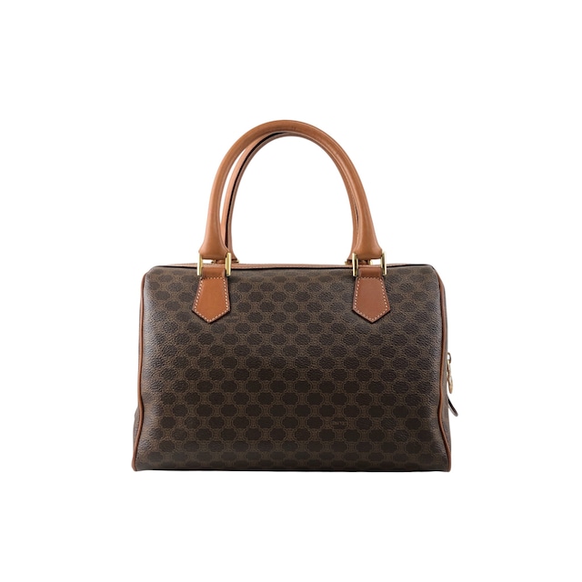 CELINE セリーヌ マカダム ショルダーバッグ ブラウン ブラゾン型押し PVCレザー ミニボストン vintage ヴィンテージ オールド b7bj7n