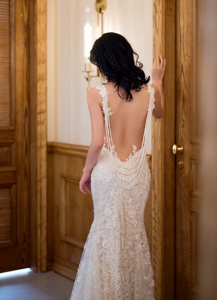 ドレスプロダクション 刺繍 背中開き ソフトマーメイドドレス w230