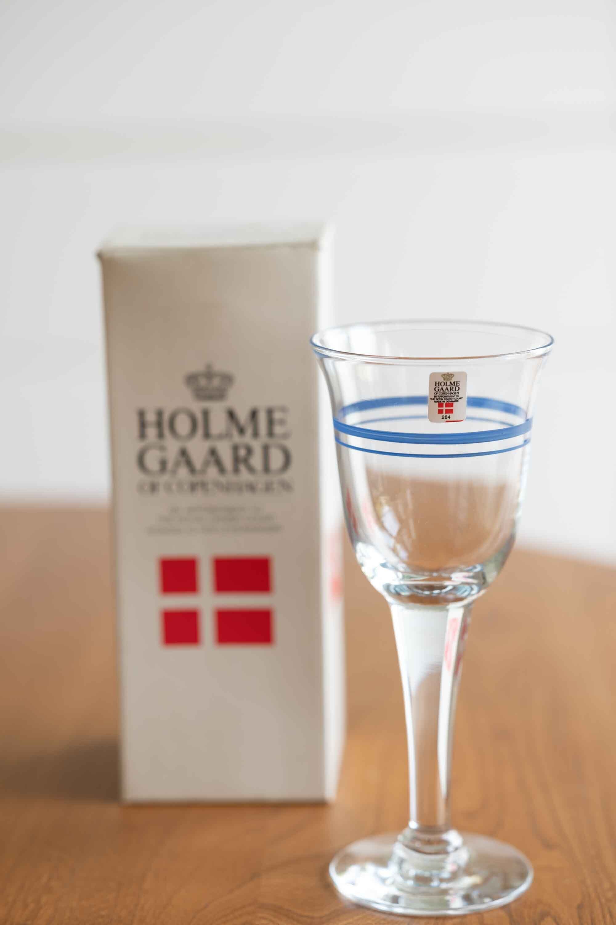 ホルムガード（Holmegaard ）赤ワイングラス　ブルーのストライプ　箱入り　ビンテージ品