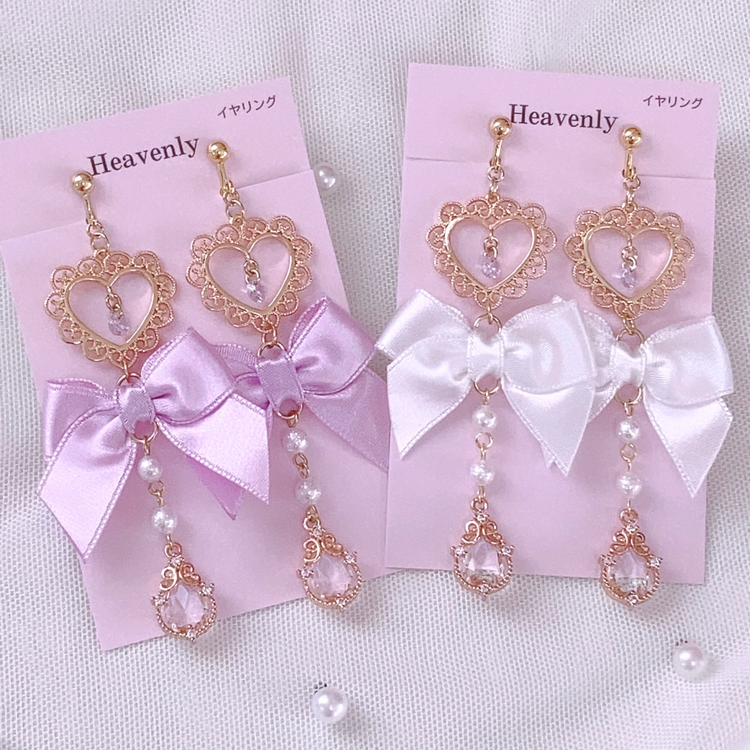 推し色リボン フリルハート♡ピアス/イヤリング | Heavenly(ヘブンリー