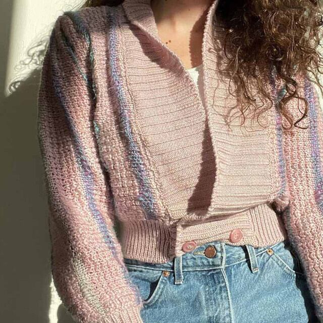 カーディガン ニット レディース トップス おしゃれ ストライプ あったか 一枚映え こなれ感 カジュアル デート ピンク S/M/L