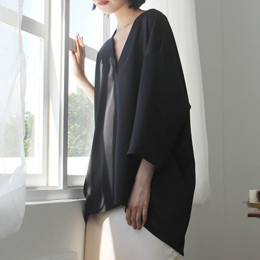 Loose V neck pullover shirt TO0574