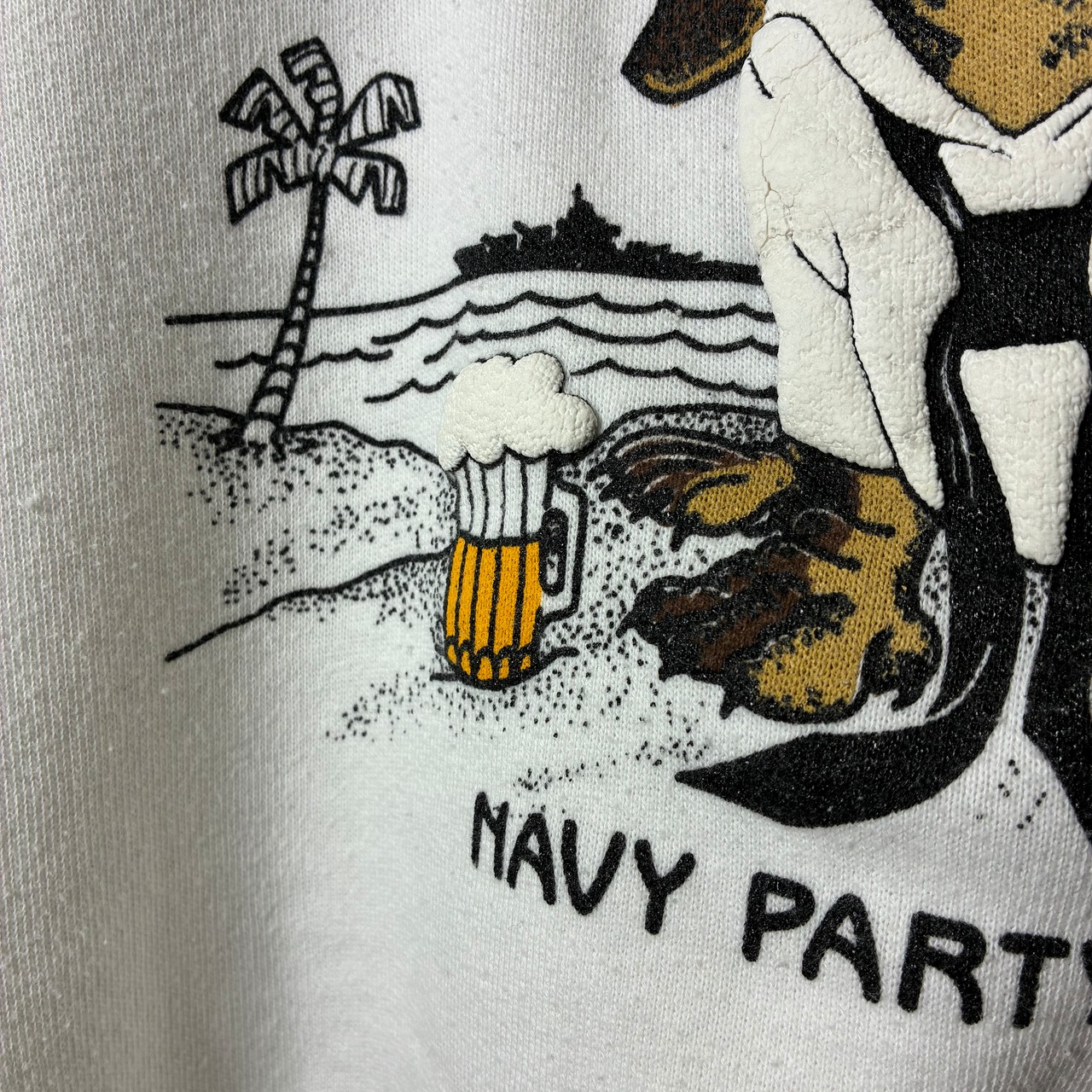 80s USA製 ヴィンテージラグランスウェット 犬×ビール 発泡プリント