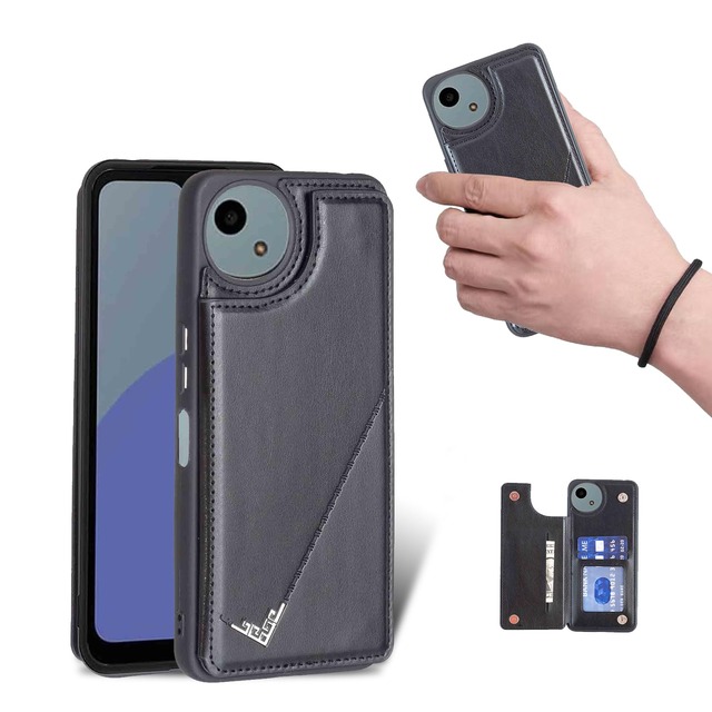 for Aquos Wish 4 SH-52E ケース スタンド機能 ケース ICカード収納 カード 背面カード収納 左と右の電話ケースを反転、シンプルなレトロなファッション、防水と防汚電話ホルダー、多機能財布収納付き、PUレザー、TPUソフトインナー (黒)