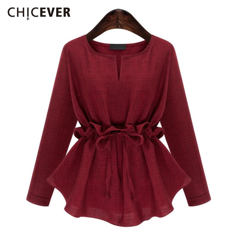 CHICEVERフリルレースアップトップ長袖レディースシャツ特大トップス服プラスサイズ2020年秋 ロング 大きめサイズ オータム 秋物 6base590843521115