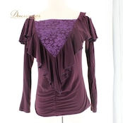 社交ダンス 衣装 スタンダード トップス レッスンウェア Create-Sun クリエイトサン 紫 花柄 レース パープル系 長袖 上品 練習着 ディープパープル 魅力的 繊細 エレガント カジュアル フェミニン 着やすい スタイリッシュ ストレッチ 練習用 ダンスウェア シック レディース トップス おしゃれ