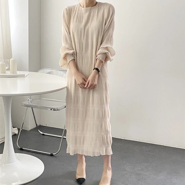 プリーツシフォンロングドレス3293