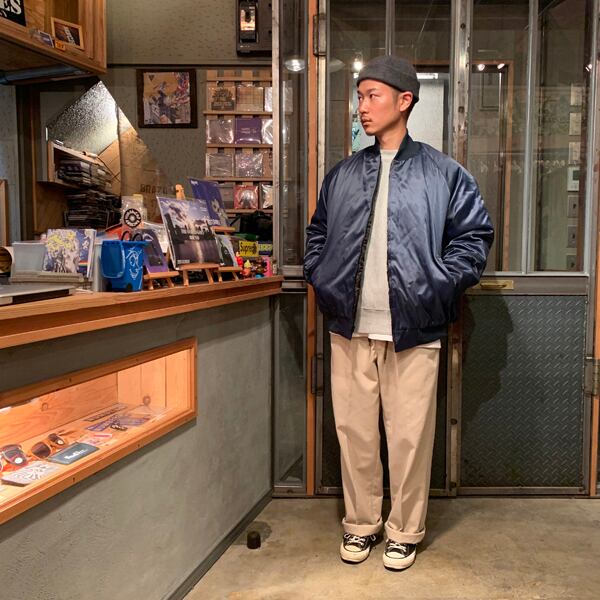 ASW (AMERICAN SPIRIT WEAR) / QUILT LINER SATIN ZIP JACKET (NAVY