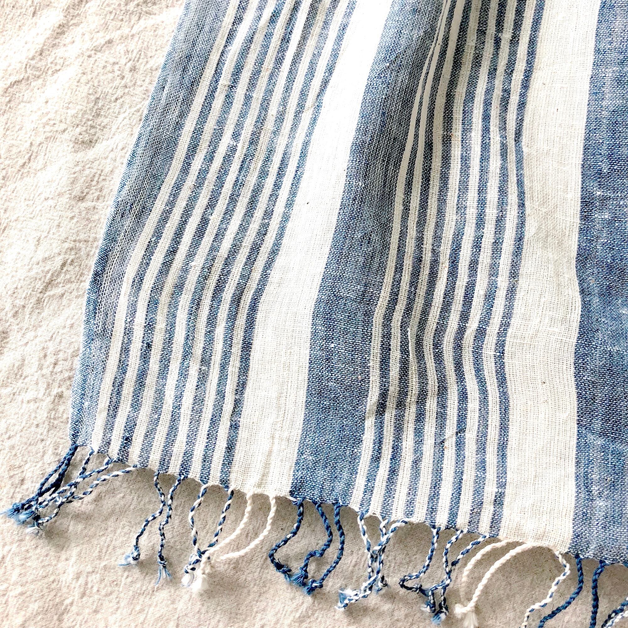 オーガニックコットンショール|インディゴ × ストライプ