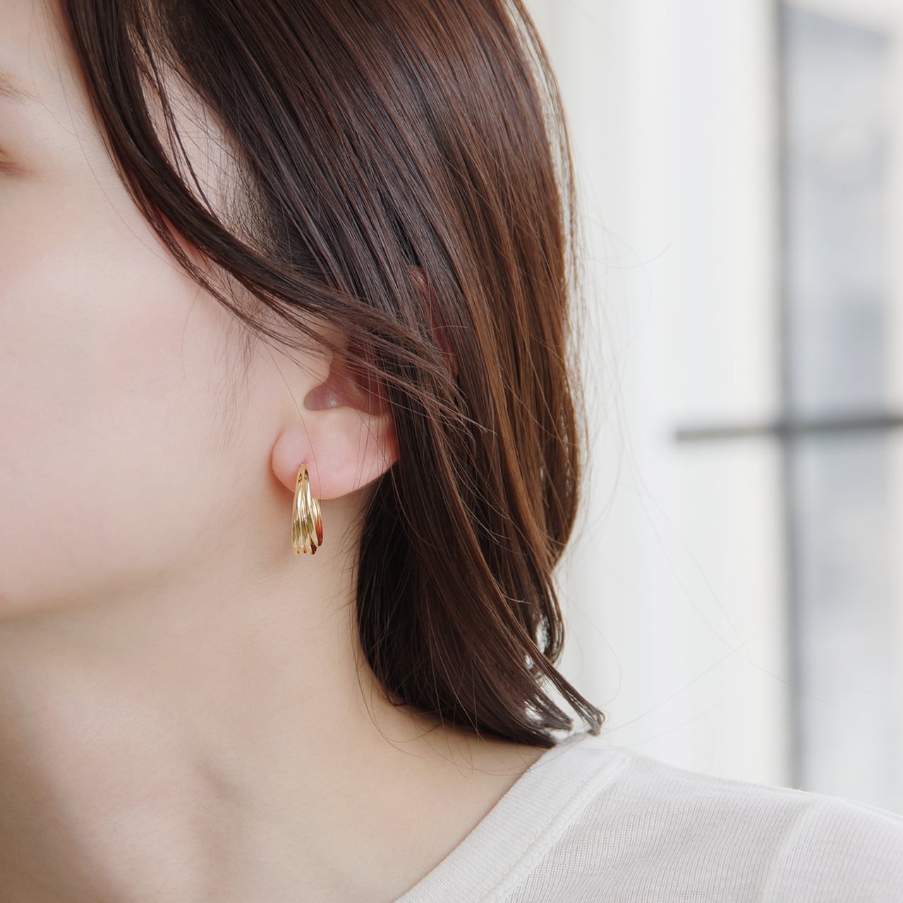 K18イエローゴールド マルチライン フープピアス【MKY0149P1