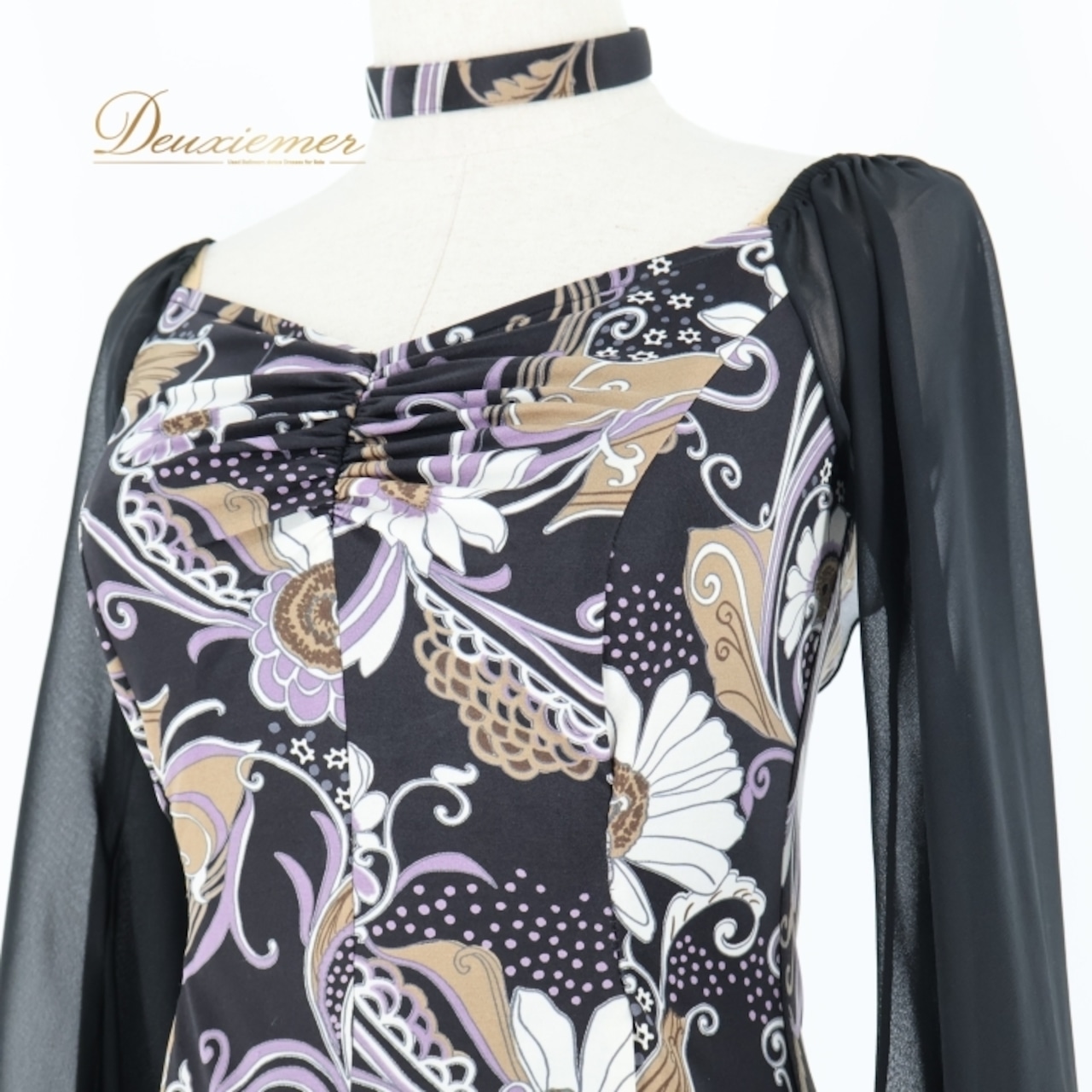 社交ダンス 衣装 スタンダードドレス ワンピース ドレス ブラック系 ホワイト系 ブラウン系 パスタイム PASTIME 日本製 黒 柄 模様 レース ダンス パーティ 発表会 伸縮 軽い ストレッチ素材 フォーマル 大人 レディース 薄手 華やか ダンス用 長袖 おしゃれ 上品 パーティードレス