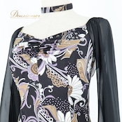 社交ダンス 衣装 スタンダードドレス ワンピース ドレス ブラック系 ホワイト系 ブラウン系 パスタイム PASTIME 日本製 黒 柄 模様 レース ダンス パーティ 発表会 伸縮 軽い ストレッチ素材 フォーマル 大人 レディース 薄手 華やか ダンス用 長袖 おしゃれ 上品 パーティードレス