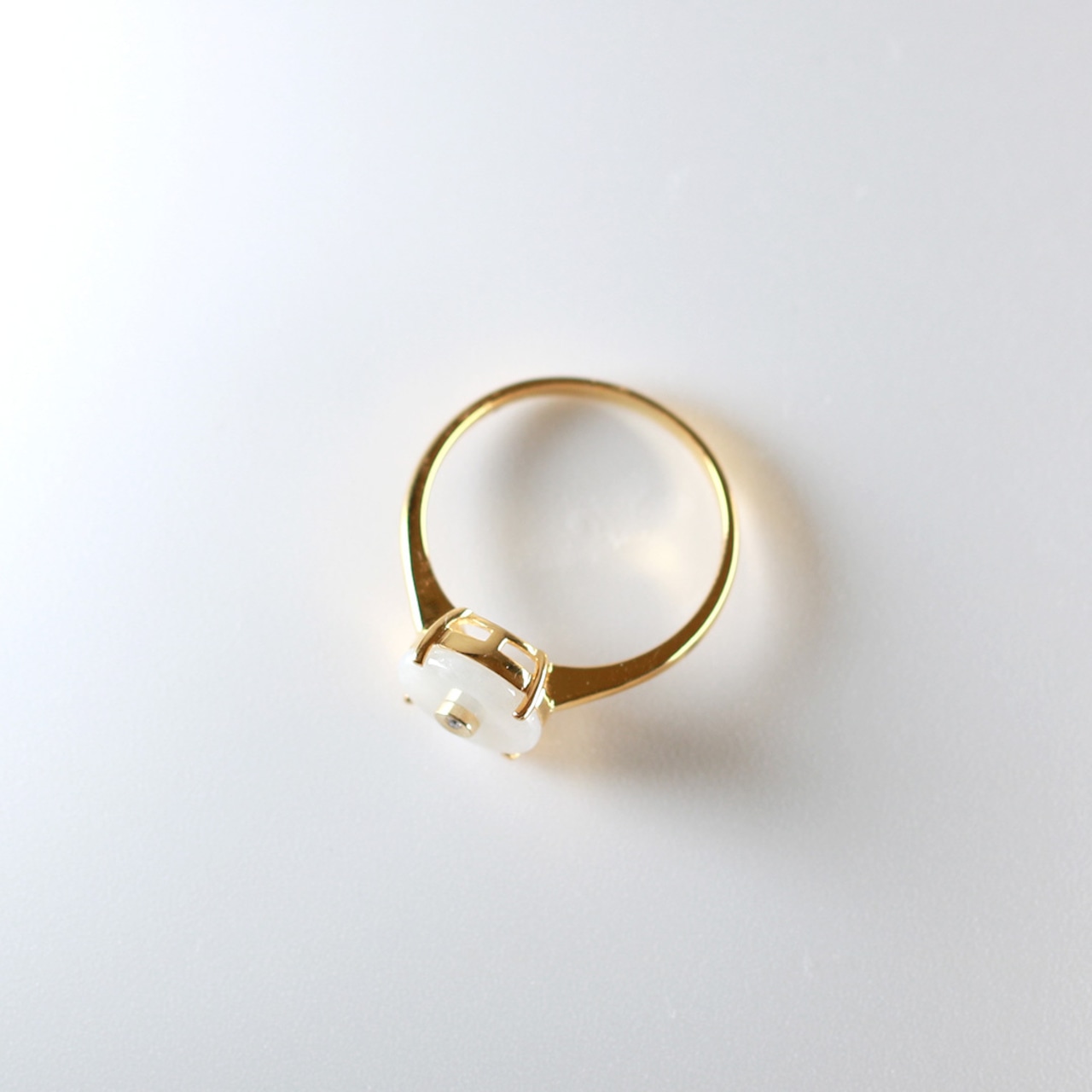 【13号】白翡翠のコインモチーフ！！ K10YG coin diamond 翡翠リング A貨翡翠 jd_rg1633