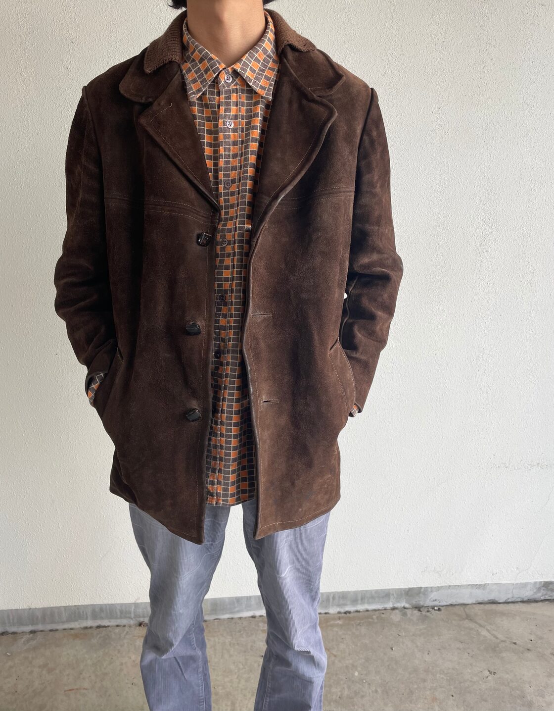 60s-70s EURO suede tailored jacket with back belt brown leather 