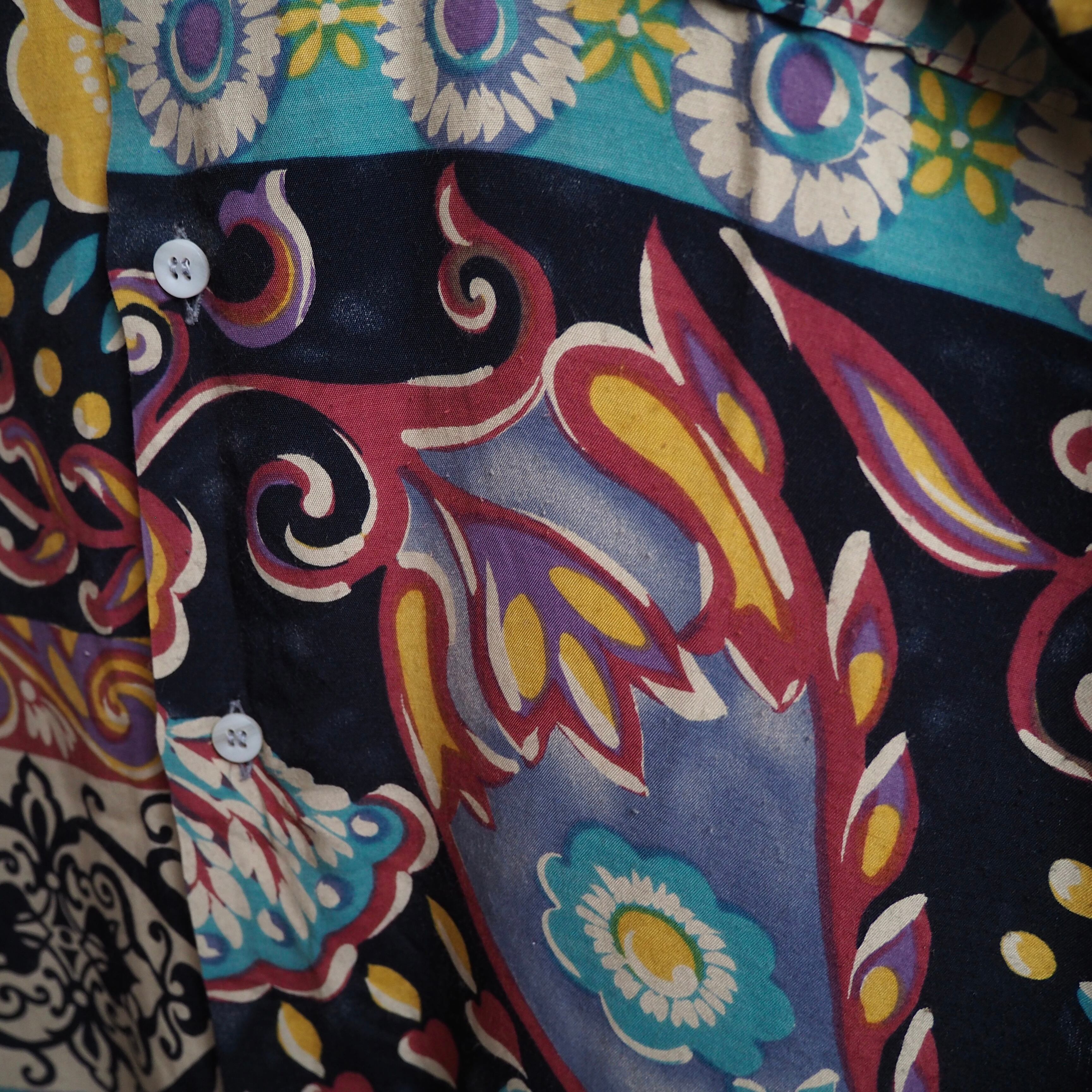 1990s Bewitching Abstract art painting vintage loose Drape rayon shirt