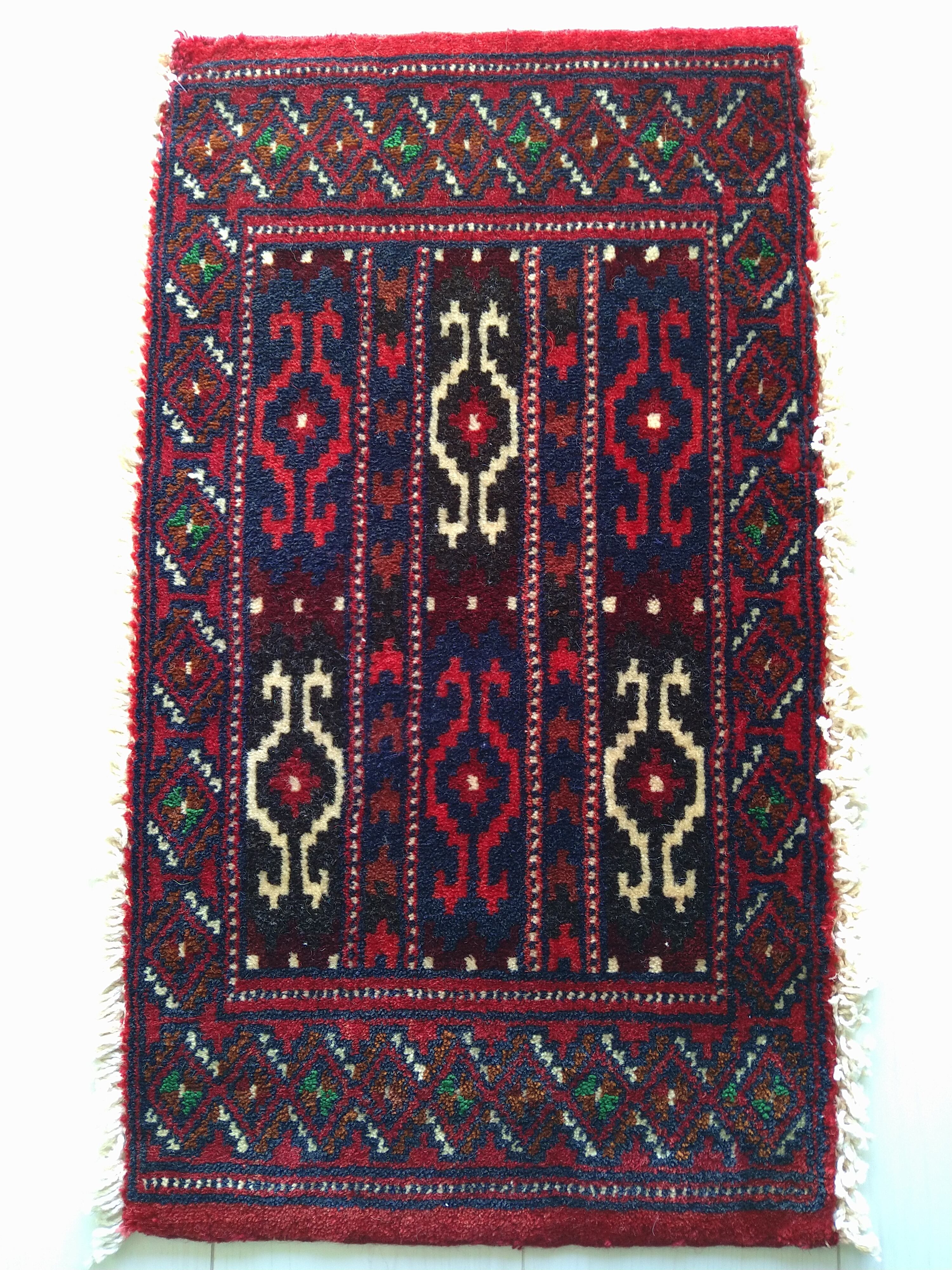 Vintage Mini Persian Rug 62x35cm Chic Red Baloch ペルシャ絨毯