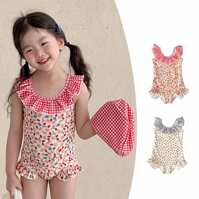 【BABY&KID】夏作フリル付き花柄ワンピース水着