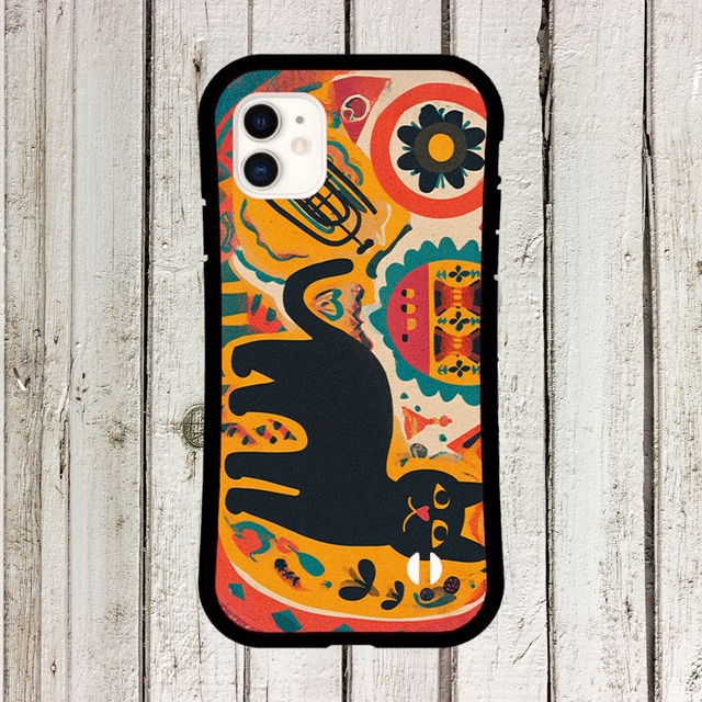 iPhoneケース 黒猫 ユーフォニウム 音楽｜金管楽器 北欧レトロ CAT034