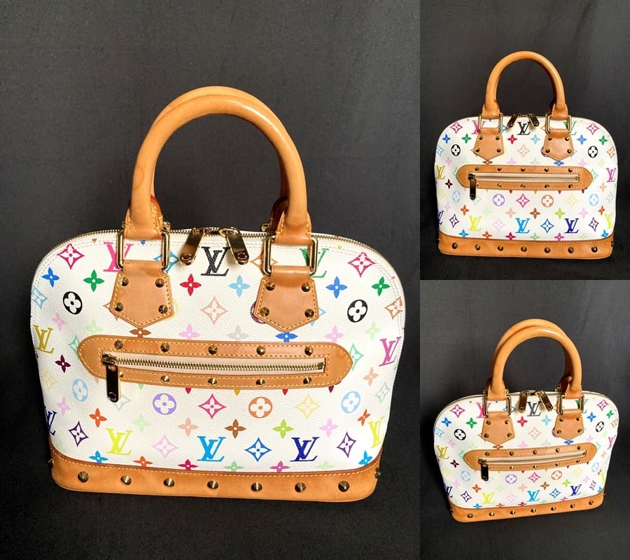 美品 LOUIS VUITTON 定価30万 ルイ ヴィトン マルチ ブロン アルマ PM ハンドバッグ レザー 村上隆 スタッズ カード付