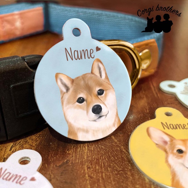 【 柴犬 水彩画風 毛色2色 】 パステル色 名入り 迷子札　ドッグタグ　うちの子　プレゼント　犬