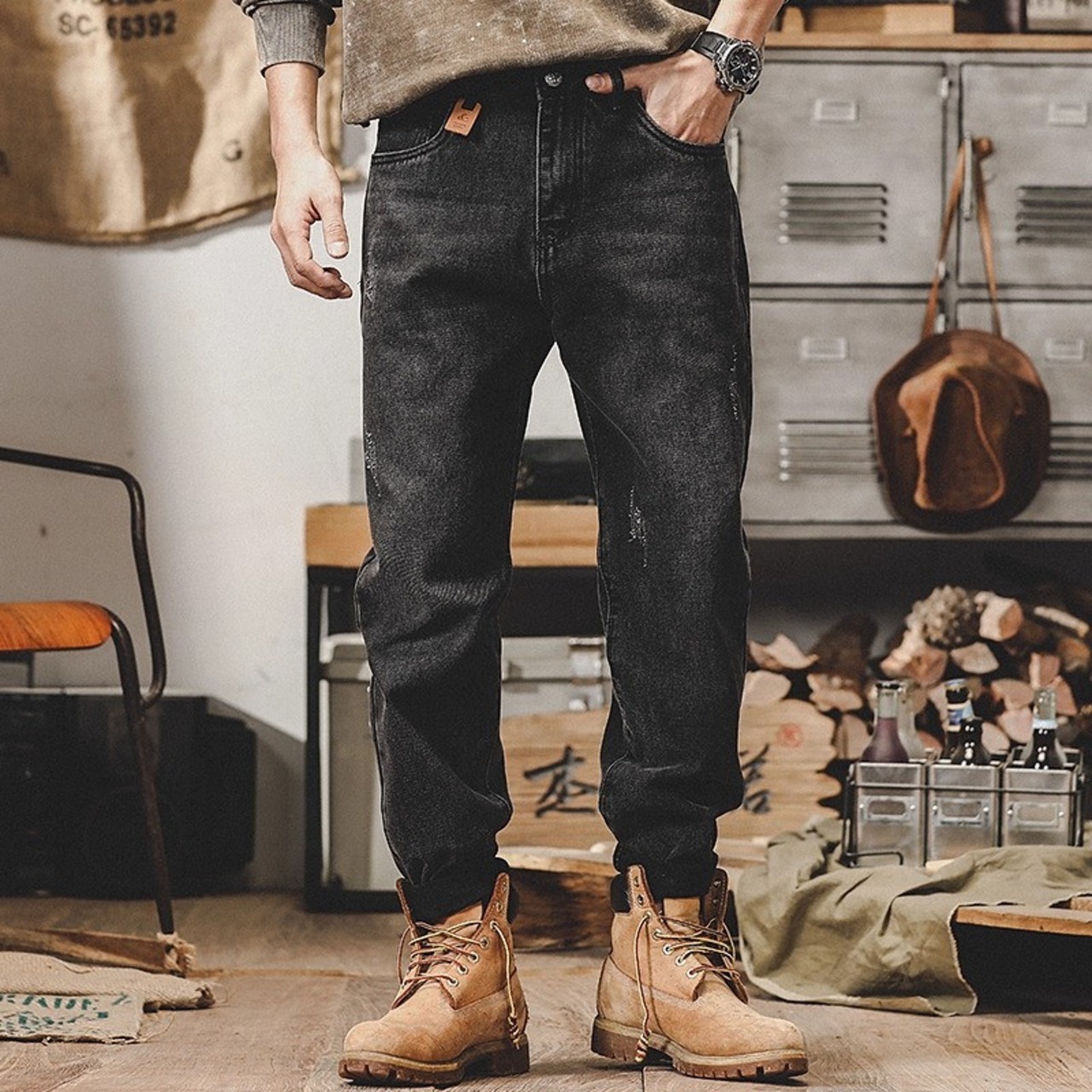 Straight Leg Roll-Up Denim Pants ◇2color H0791