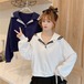 ✞ ネイビーロング♥カワイイ♥プルオーバー セーター 大人女子☆ 長袖 ✞ゴスロリ SM ミリ 甘ロリ クラロリ 和ロリ エレガント 黒ロリ 姫ロリ 華ロリ BB-BB12040001995