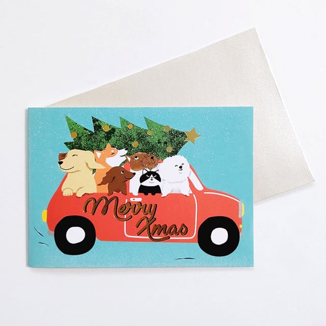 グリーティングカード クリスマスカード 犬猫 仲間とクリスマス