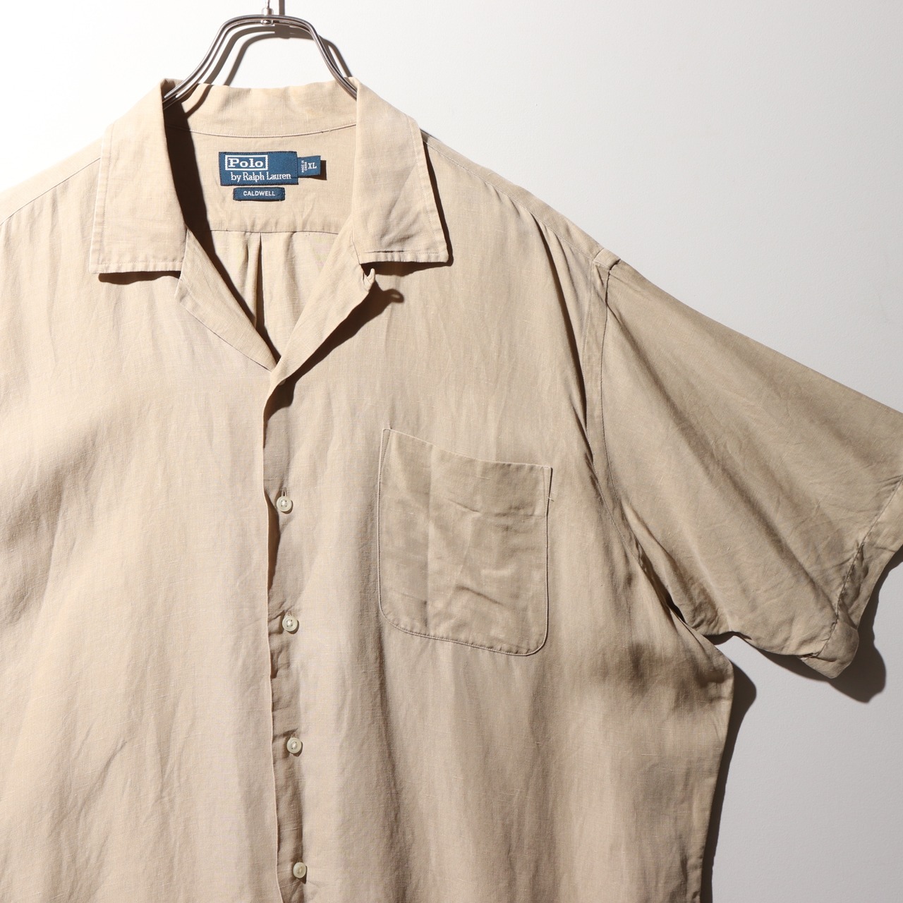 美品 XL ベージュ シルクリネン Caldwell ポロラルフローレン 半袖開襟シャツ Polo Ralph Lauren