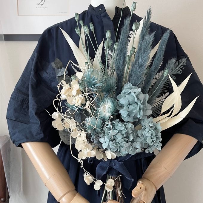 ブルーグリーンのシックな紫陽花スワッグ（ブーケ）L タイプB 再販多数