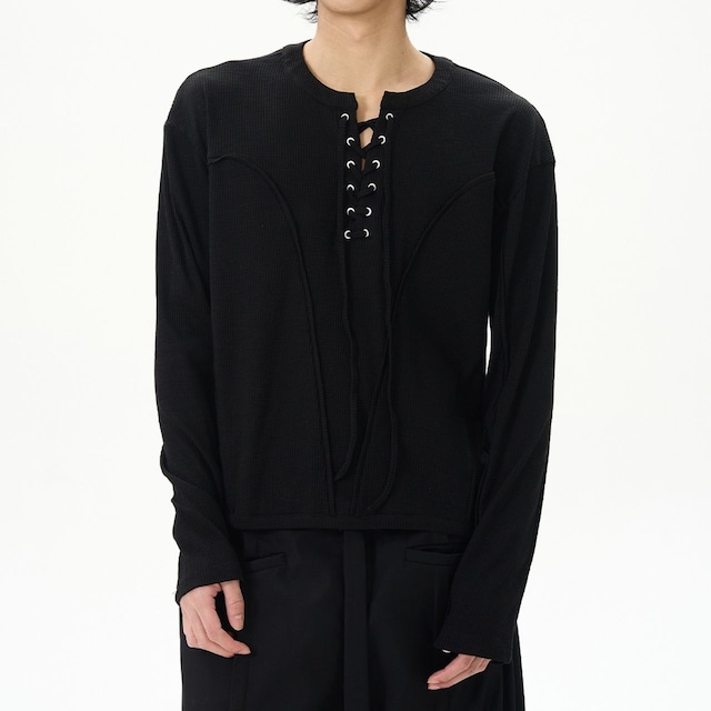 Retro drawstring design long sleeve T-shirt(MT1395)