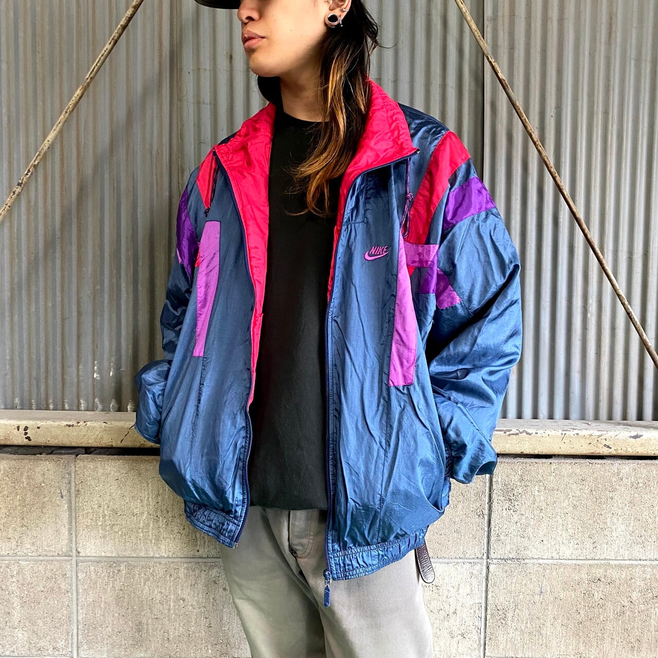 XL 黒タグ 90s Nike ナイキ 中綿 ナイロンジャケット オリーブ