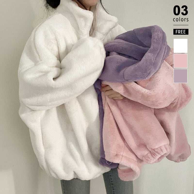 ふわふわエコファーブルゾン ファージャケット 韓国ファッション ...