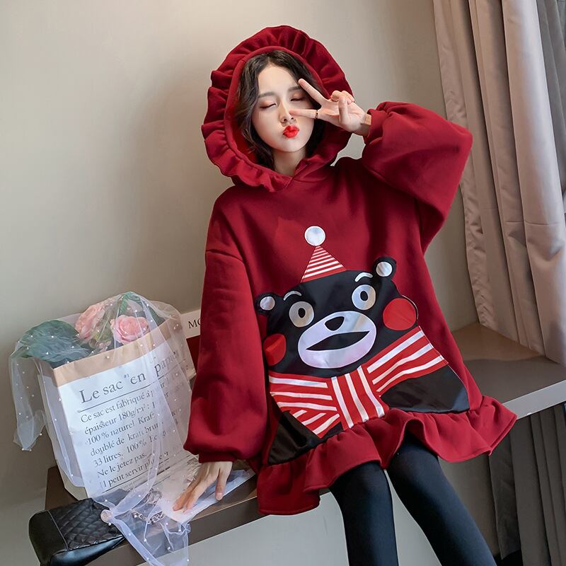 【新作】【送料無料】 マタニティウェア2019冬の新しいカジュアルドレススタイルのセーター漫画プラスベルベットの厚いプラスサイズのマタニティスカート-アリババ 大きめサイズ ウィンター 冬物 expec225796500932