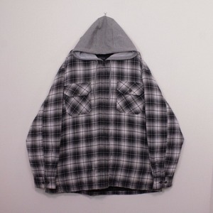 【Caka act2】Ombre Check Pattern Vintage Loose Zip Up Hoodie Jacket