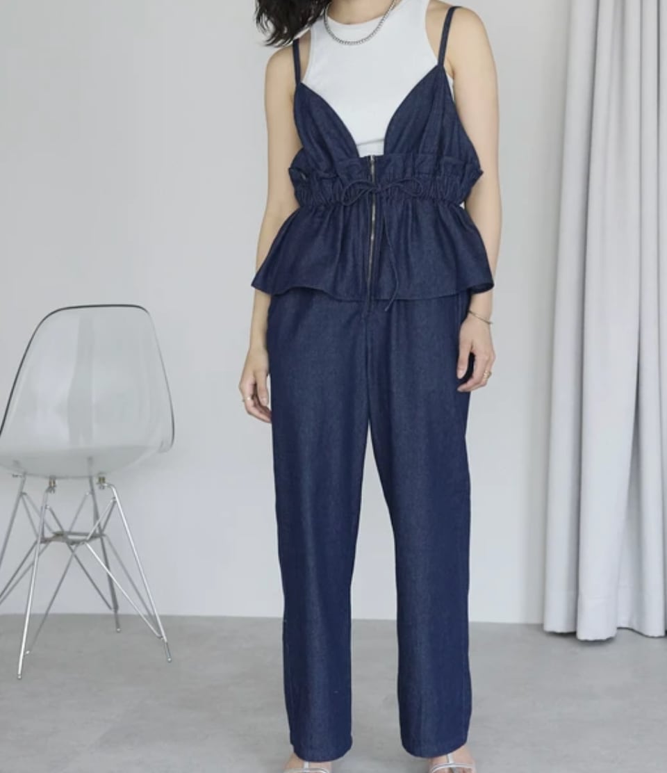 ナンバーミーTOKYO"PEPLUM DENIM ALL IN ONE"INDIGO